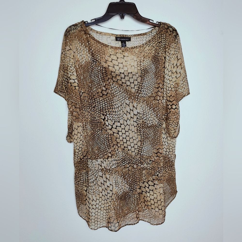 INC Sheer Animal Print Batwing Flutter Sleeve Blouse, Size M